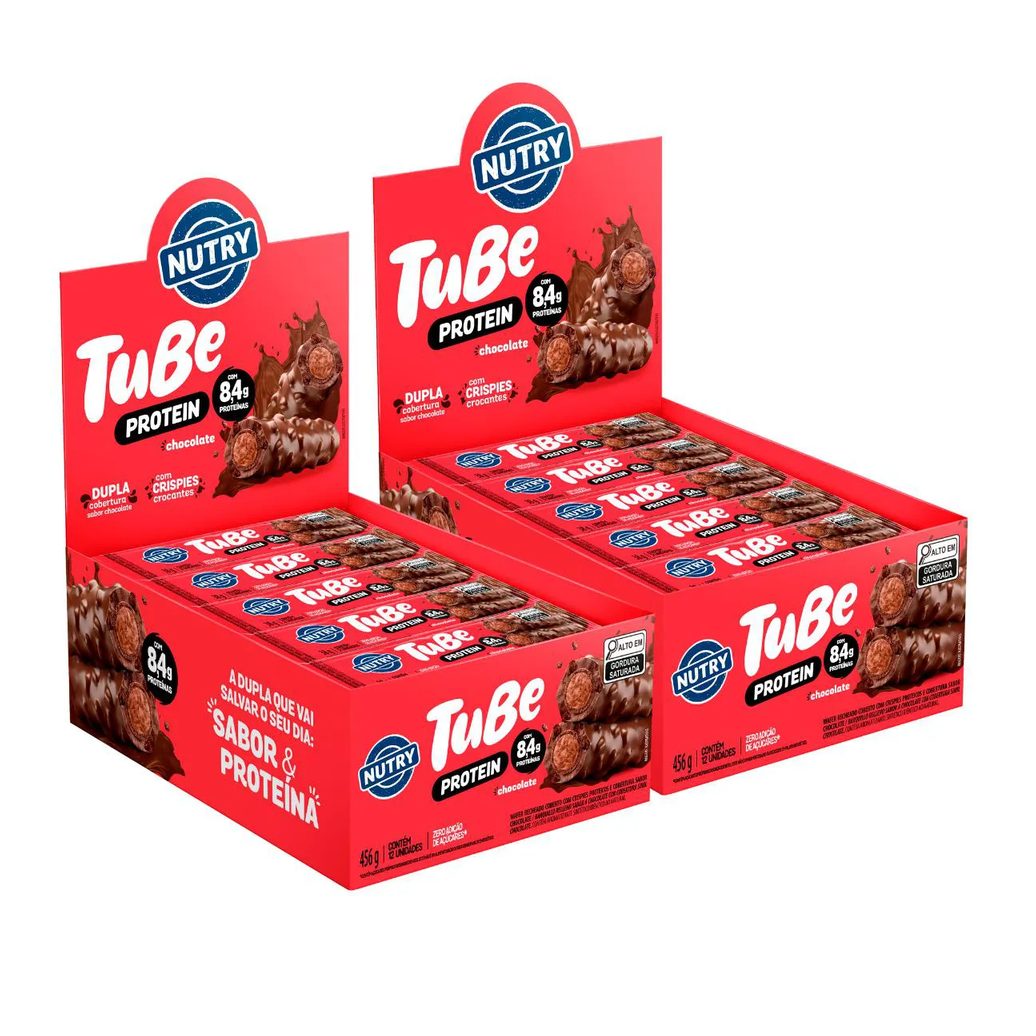 2X Tubo de Proteína Nutry Tube Protein Chocolate 12 Unidades 38G