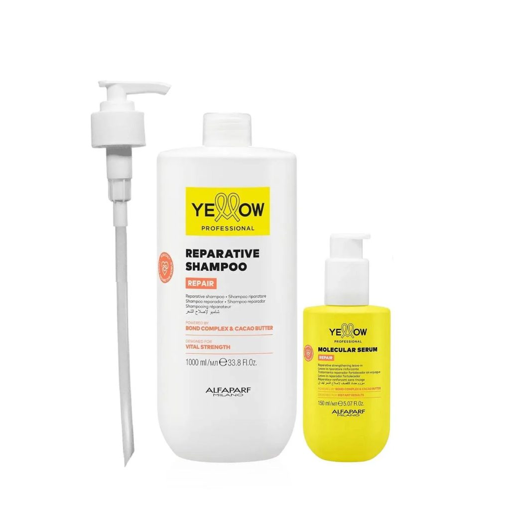 Kit Yellow Repair Tratamento Reparador - Shampoo 1L + Sérum Capilar 150Ml + Válvula Pump