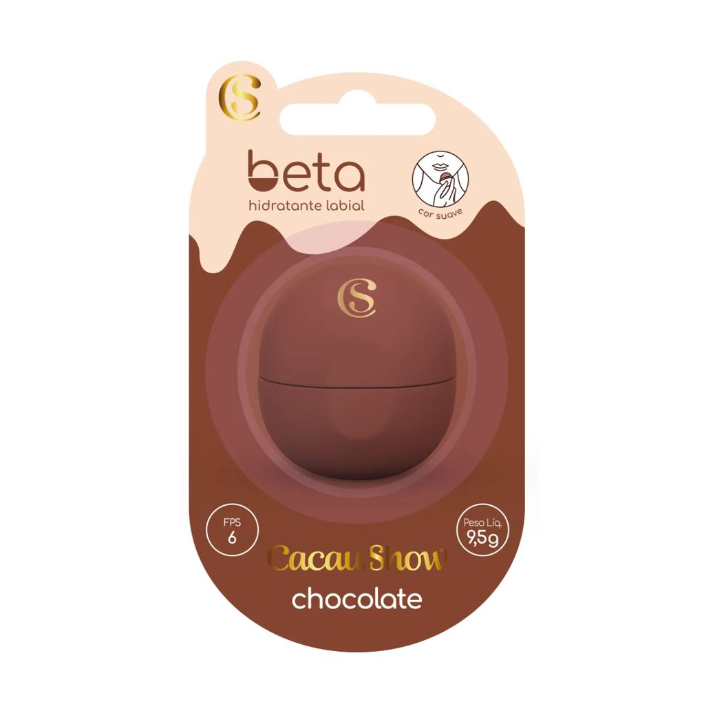 Hidratante Labial Beta Cacau Show Chocolate FPS 6 Cor Suave 9,5g