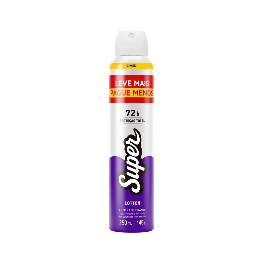 Desodorante Antitranspirante Aerossol Cimed Super Cotton 72h 250ml