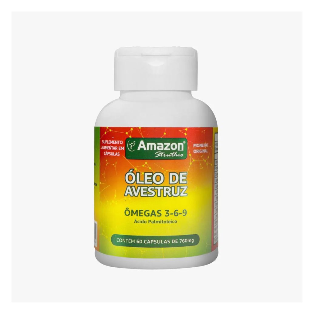 Óleo de Avestruz Amazon Struthio - Ômegas 3-6-9 - 60 Cáps. SEM Sabor