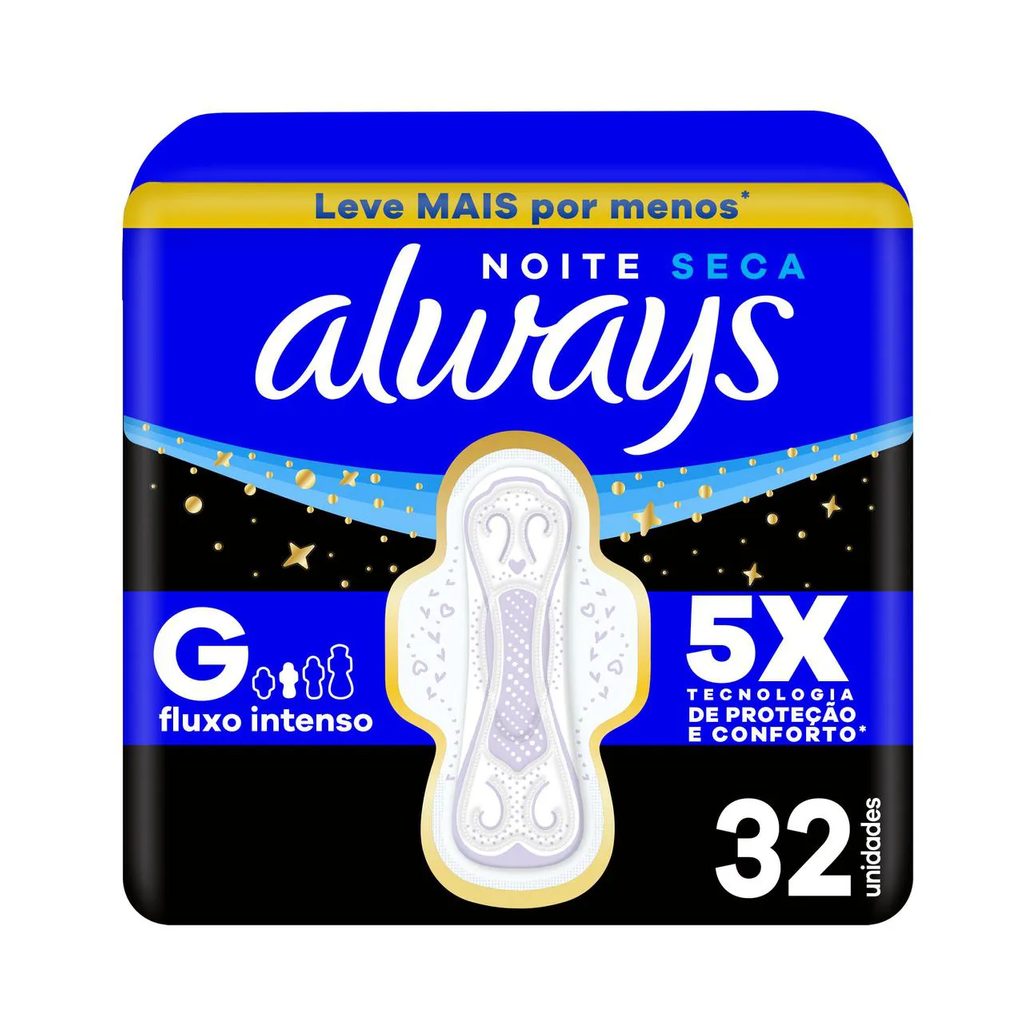 Absorvente Always Noite Seca com Abas 32 unidades