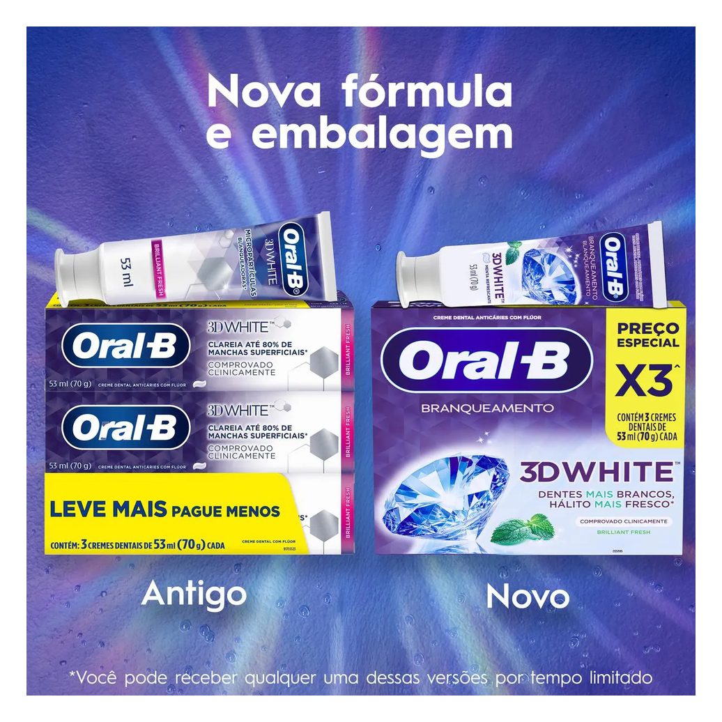 Creme Dental Oral-B 3D White Branqueamento 70g 3 unidades