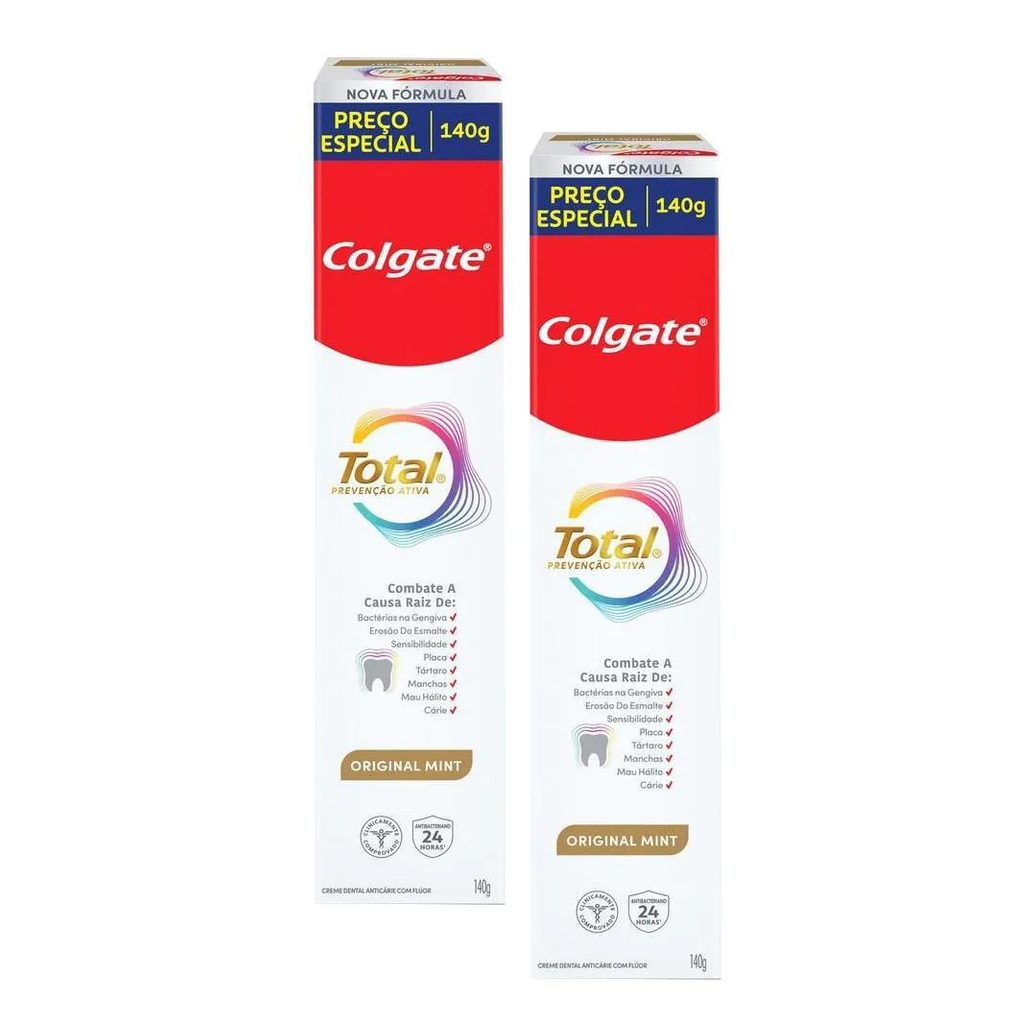 Kit 2 Cremes Dentais Colgate Total Mint Prevenção Ativa 140G