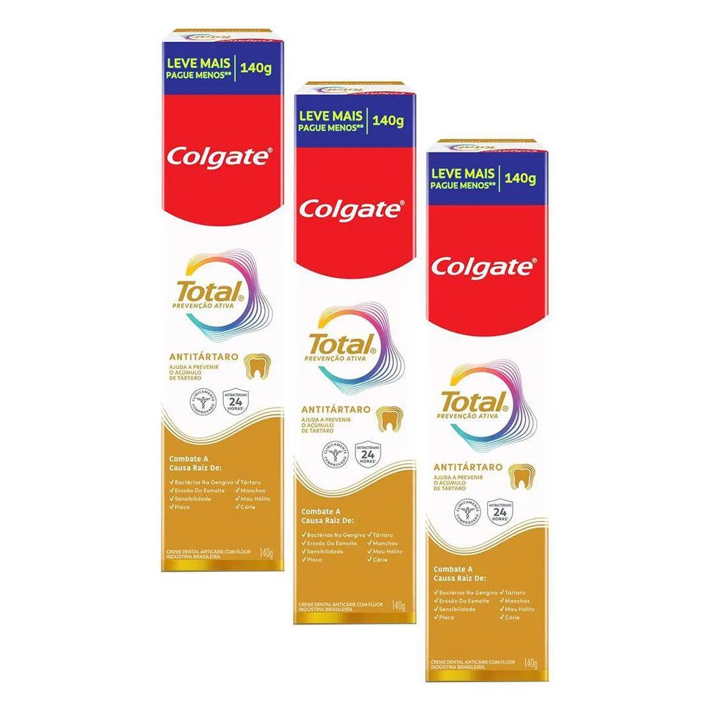 Kit 3 Cremes Dentais Colgate Total Anti Tártaro 140G