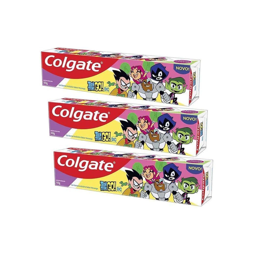 Kit 3 Cremes Dentais Kids Colgate Teen Titans Go 60G