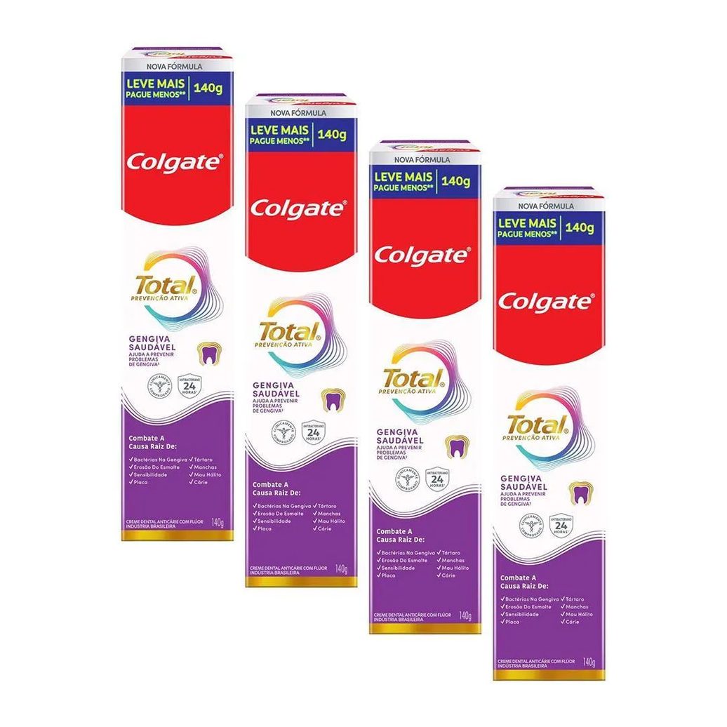 Kit 4 Cremes Dentais Colgate Total Gengiva Reforçada 140G
