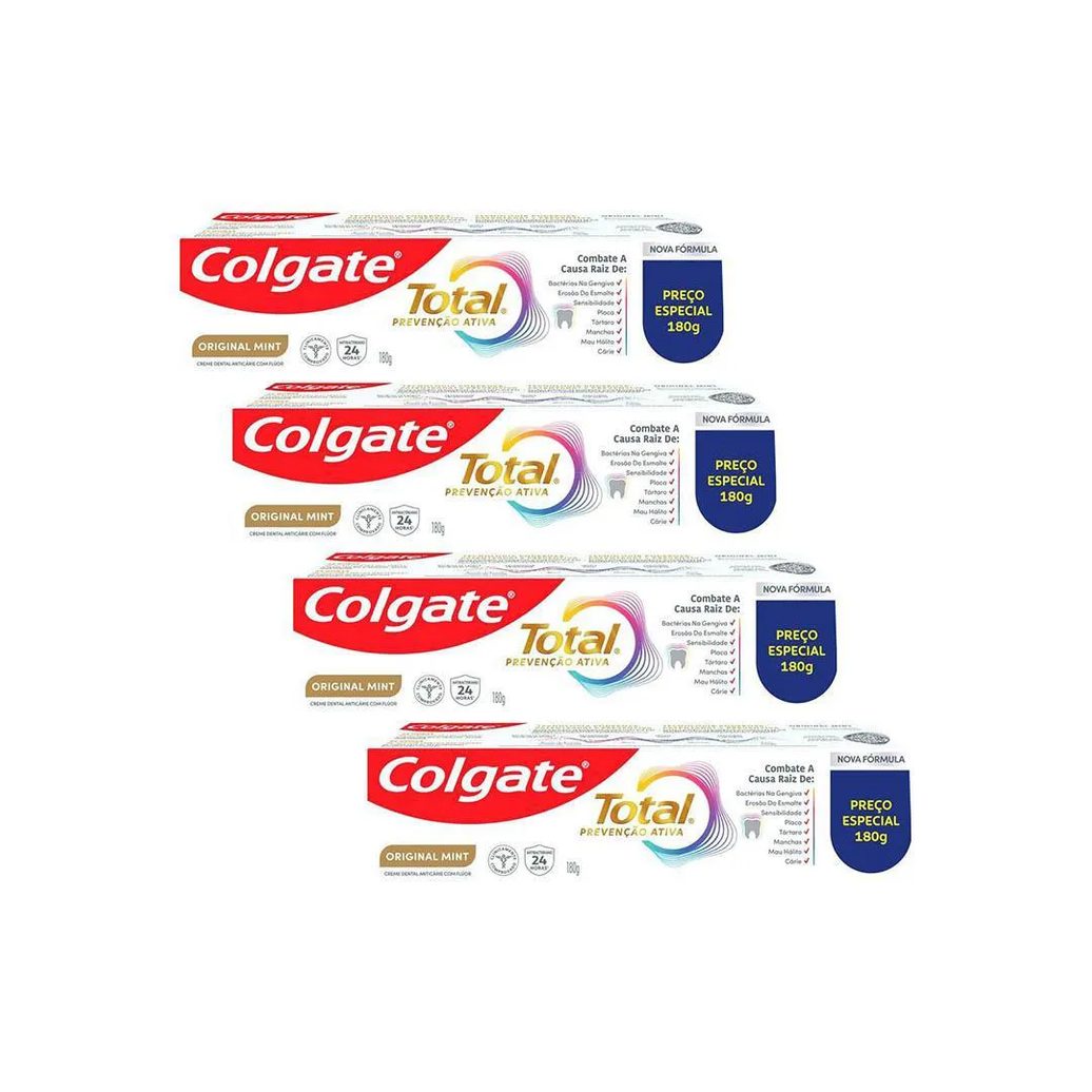 Kit 4 Cremes Dentais Colgate Total Mint Prevenção Ativa 180G