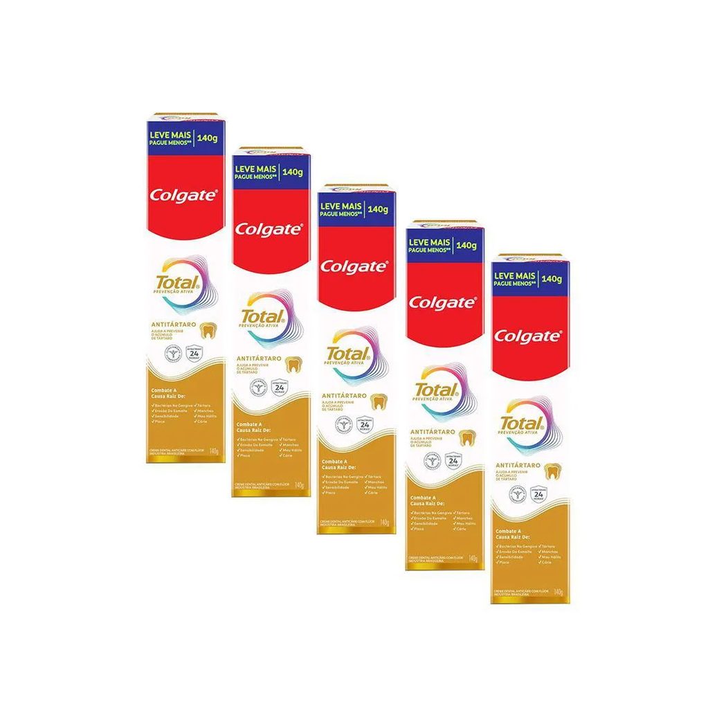 Kit 5 Cremes Dentais Colgate Total Anti Tártaro 140G