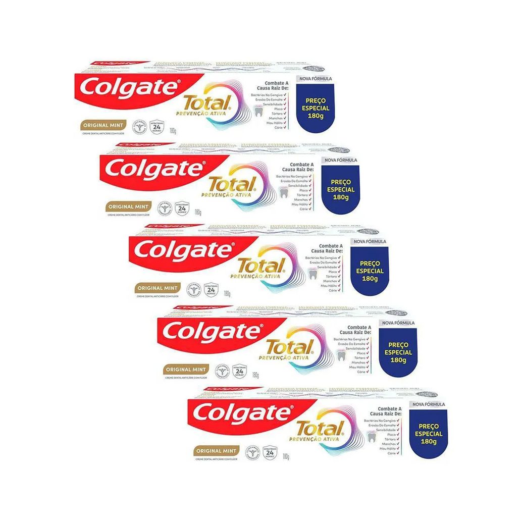 Kit 5 Cremes Dentais Colgate Total Mint Prevenção Ativa 180G