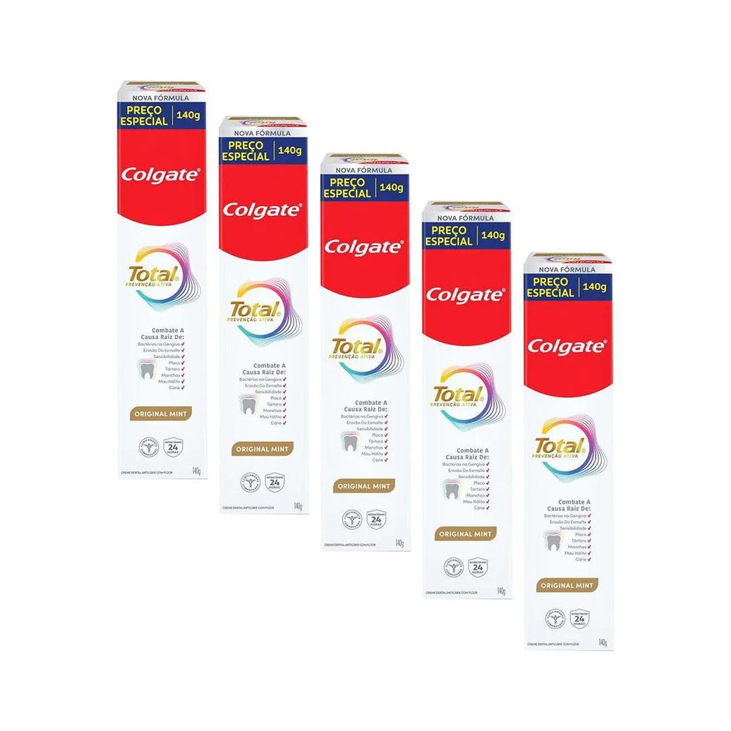 Kit 5 Cremes Dentais Colgate Total Mint Prevenção Ativa 140G