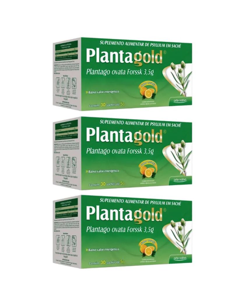 Kit 03 Unidades Regulador de Intestino Planta Gold Psyllium c/30 sachês de 5g Laranja Arte Nativa