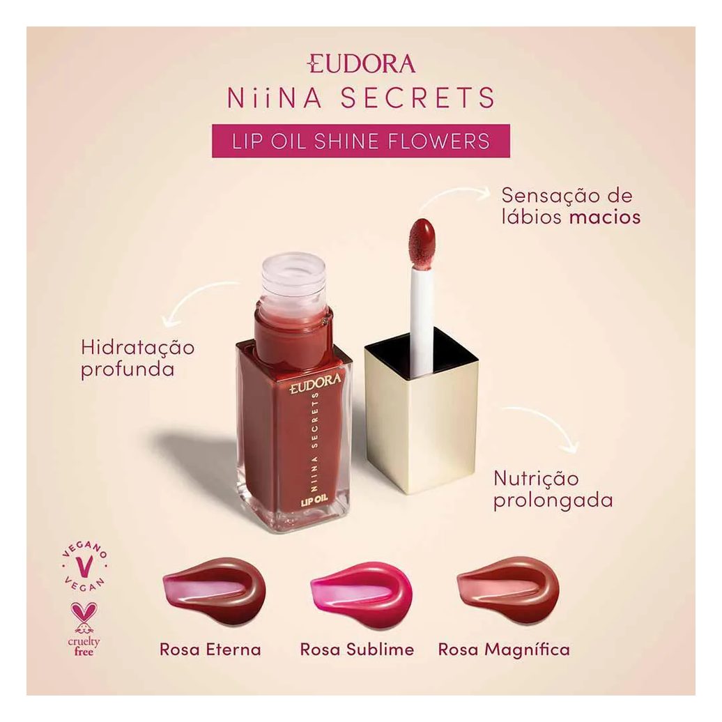 Lip Oil Eudora Niina Secrets Shine Flowers 7Ml Rosa Magnífica