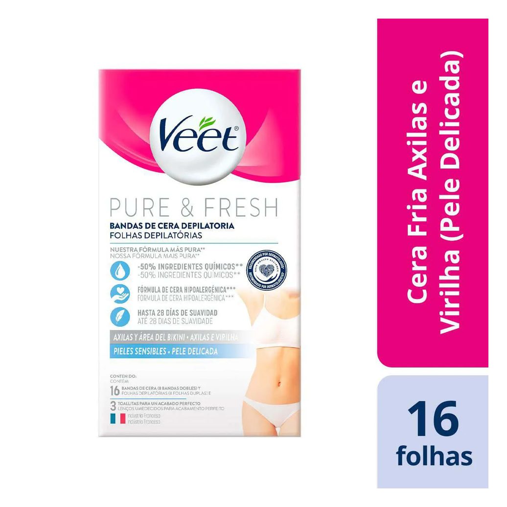 Folha Depilatória Axilas e Virilhas Veet Pure & Fresh 16 unidades
