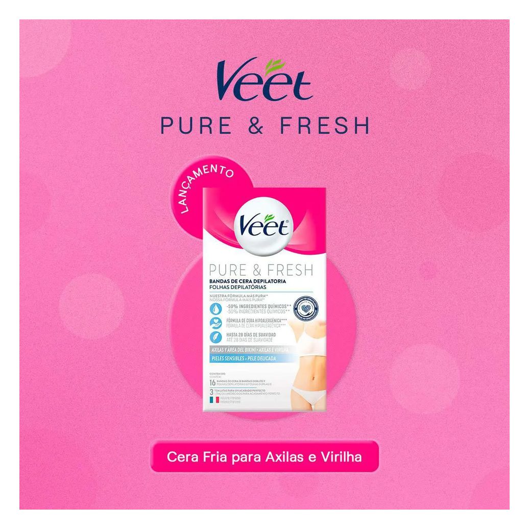 Folha Depilatória Axilas e Virilhas Veet Pure & Fresh 16 unidades
