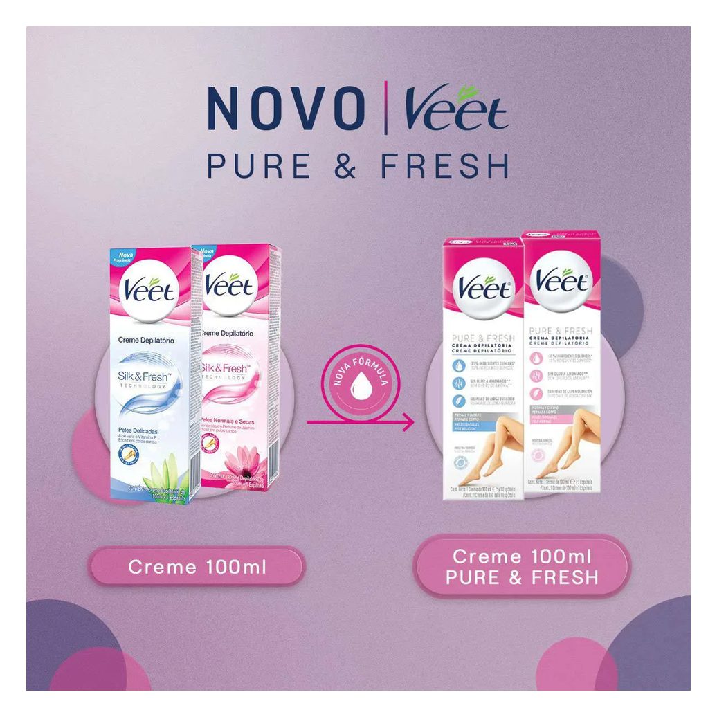 Creme Depilatório Veet Pure & Fresh Pele Normal 100ml