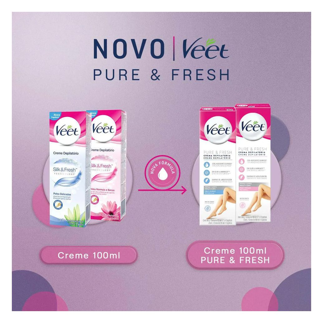 Creme Depilatório Veet Pure & Fresh Pele Sensível 100ml