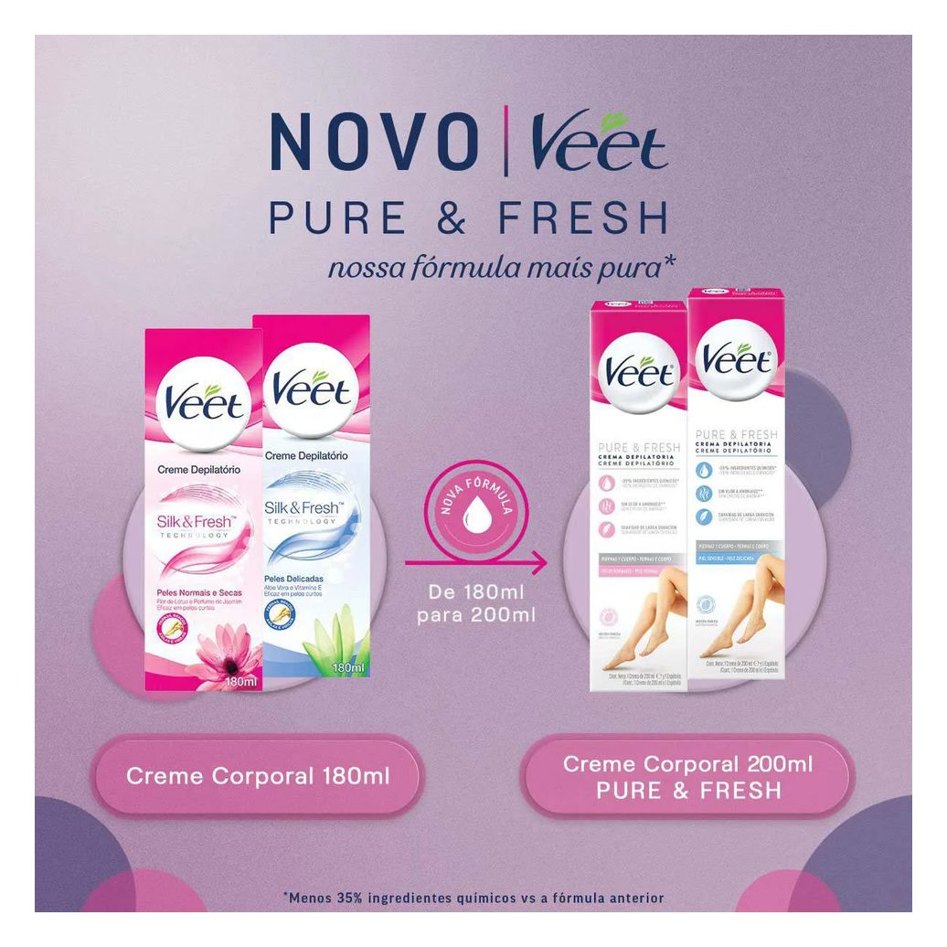 Creme Depilatório Veet Pure & Fresh Pele Sensível 200ml