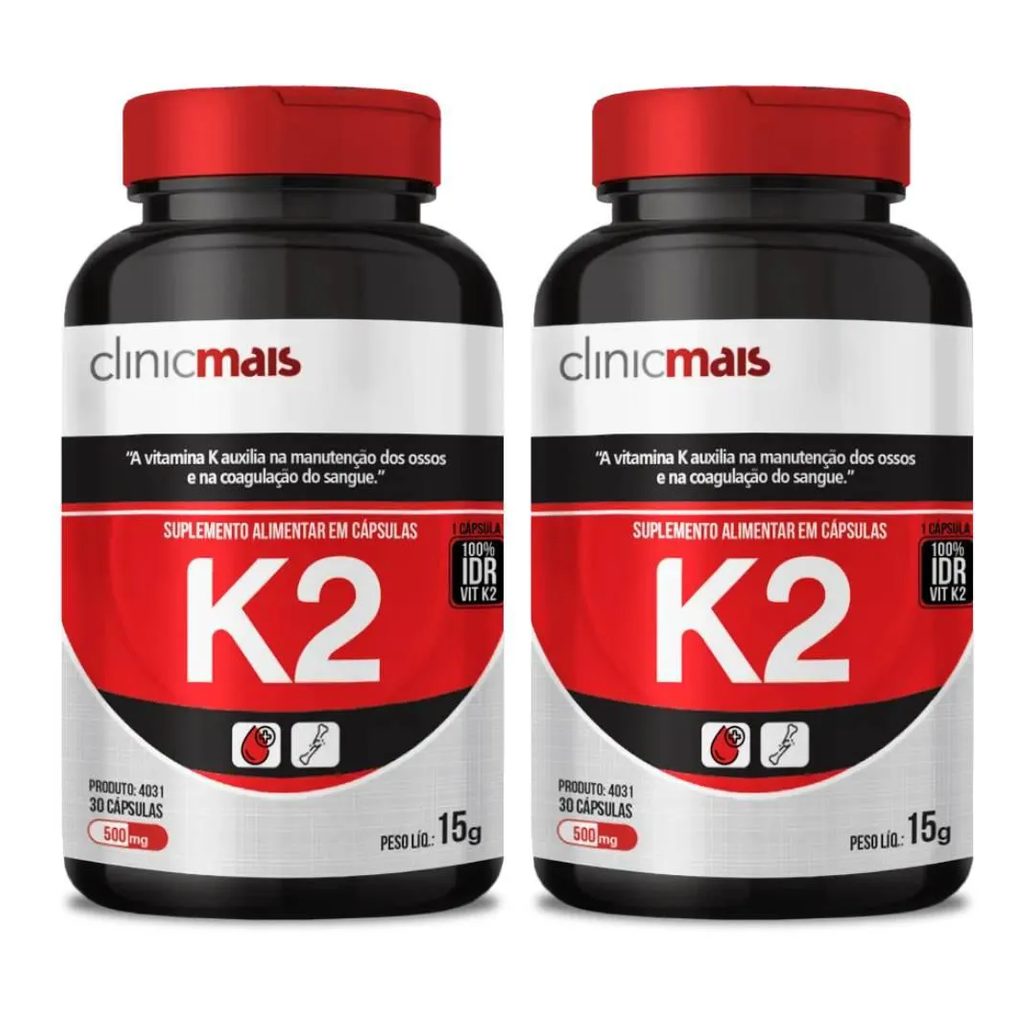 Kit 2X Vitamina K2 Mk7 Menaquinona-7 30 Cápsulas - Clinicmais