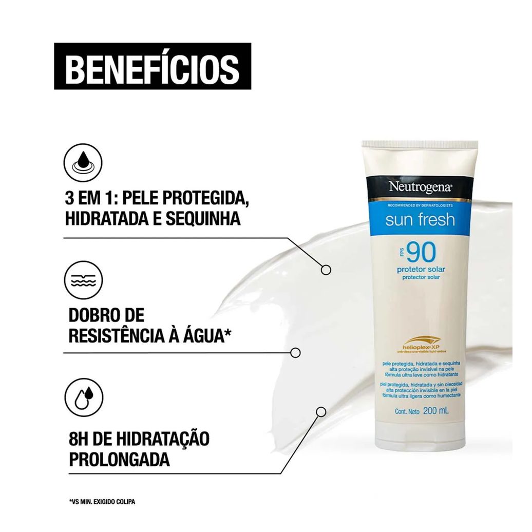 Protetor Solar Corporal Loção FPS 90 Neutrogena Sun Fresh 200ml