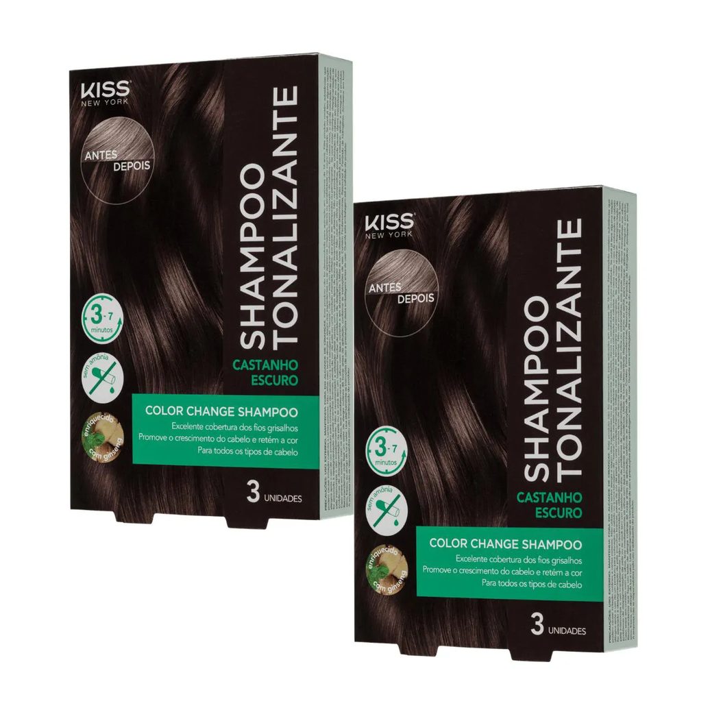 Kit com 2 Shampoos Tonalizantes Color Change Castanho Escuro - Kiss New York