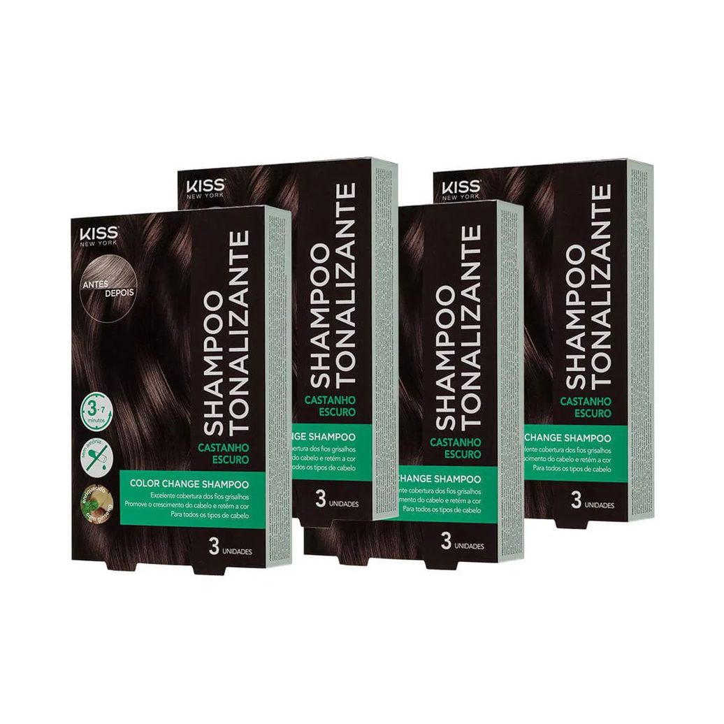 Kit com 4 Shampoos Tonalizante Color Change Castanho Escuro - Kiss New York