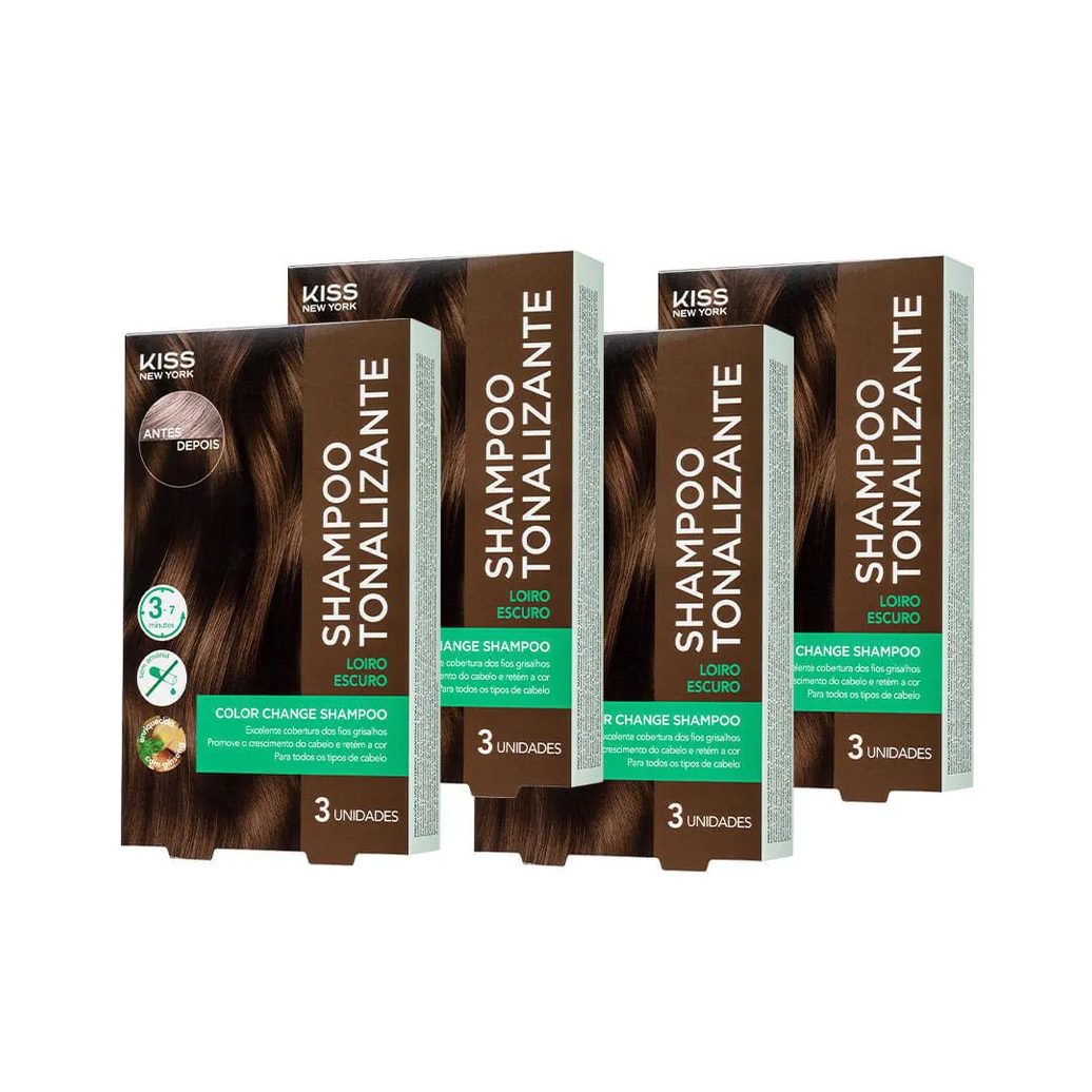Kit com 4 Shampoos Tonalizantes Color Change Loiro Escuro - Kiss New York