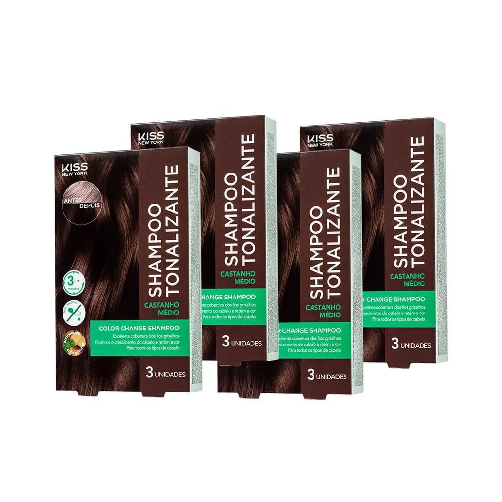 Kit com 4 Shampoos Tonalizantes Color Change Castanho Médio - Kiss New York