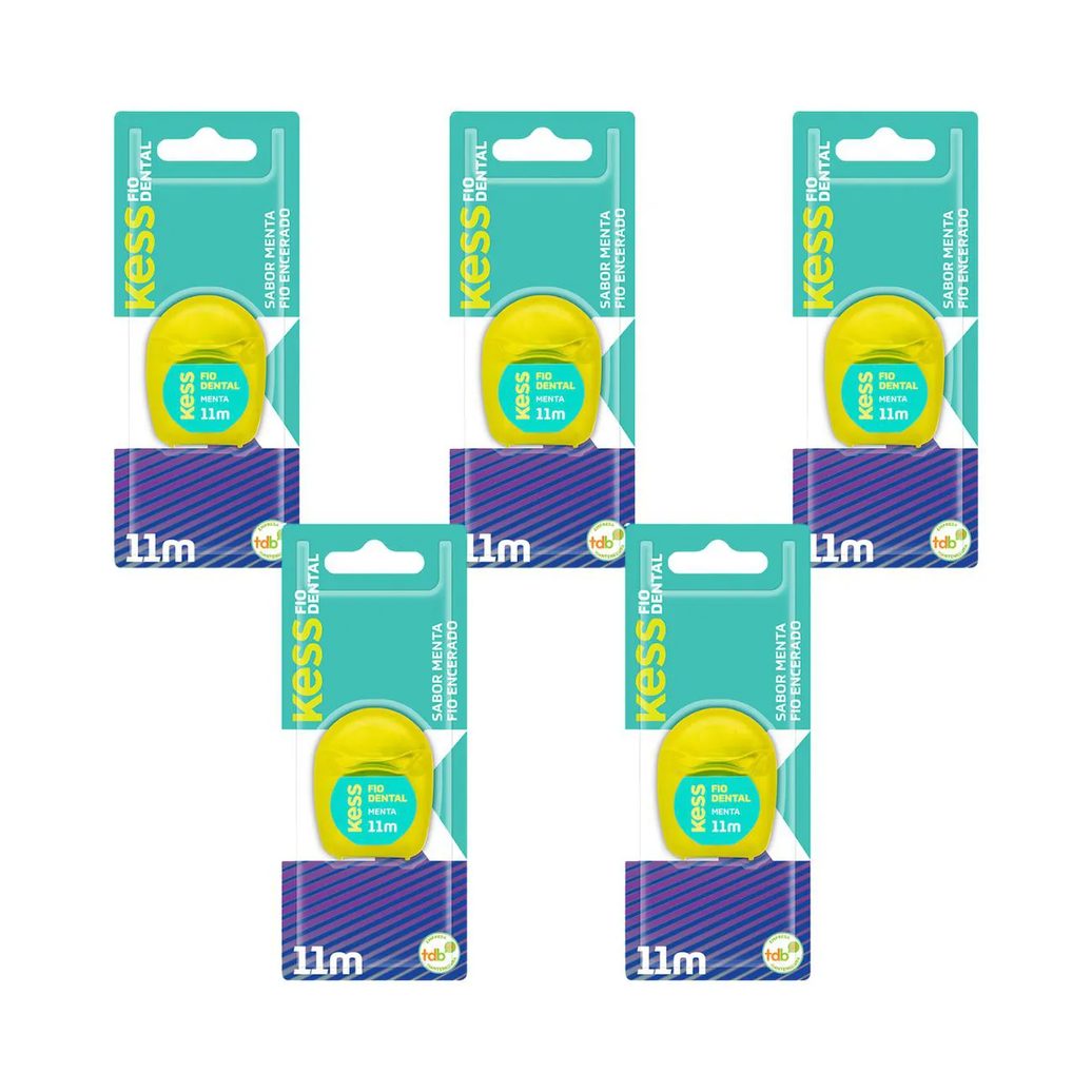 Kit 5 Fio Dental Encerado Menta Mini 11M - Kess