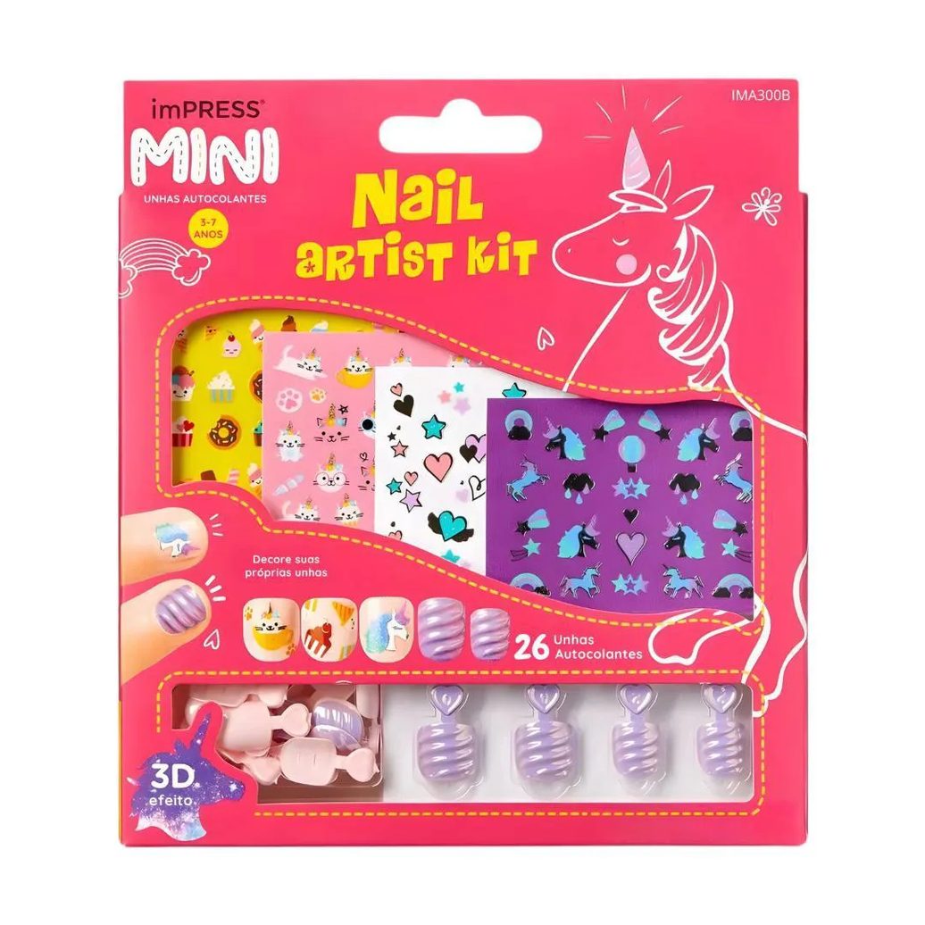 Kit Mini Unhas Autocolantes Infantil Kiss New York Impress Nail Artist Ima300B