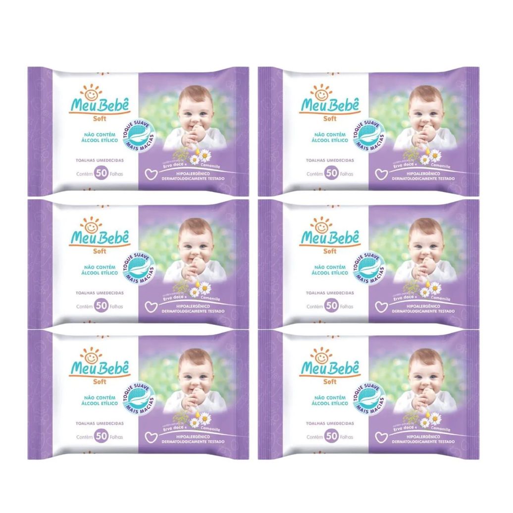 Kit C6 Lenço Umedecido Meu Bebê Soft C/50 Unidades