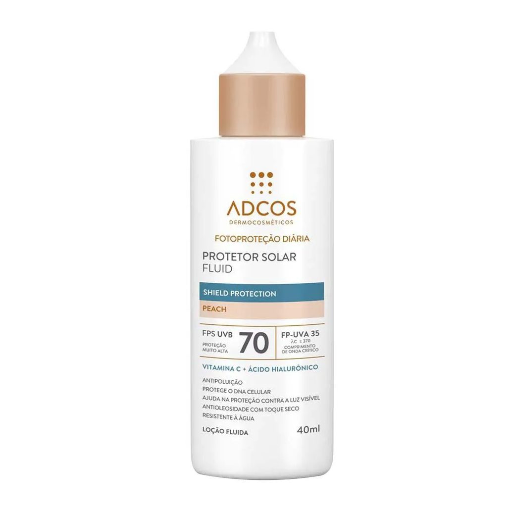 Protetor Solar Facial Adcos Fluid Shield Protection Fps 70 - 40Ml Peach