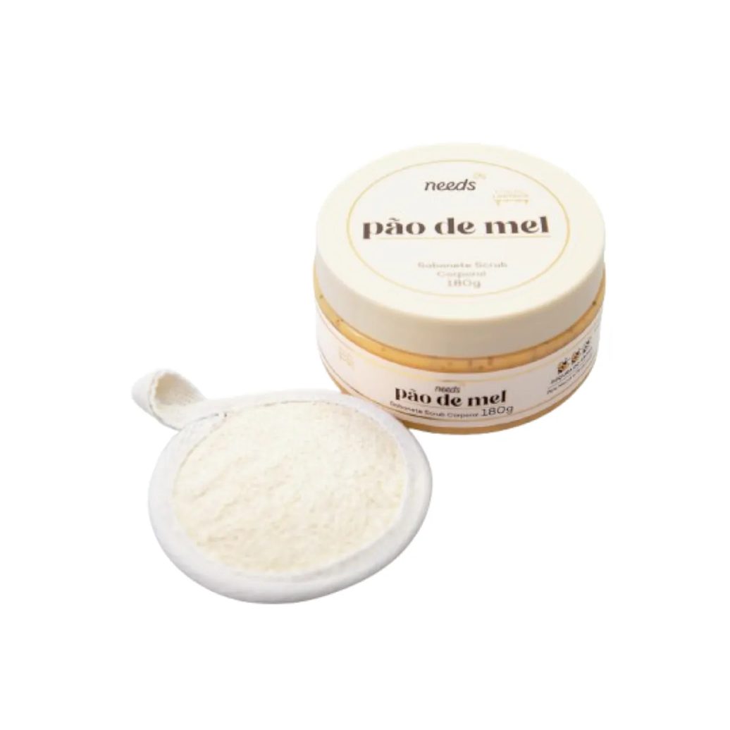 Kit Sabonete Esfoliante Scrub Corporal Needs Pão de Mel 180g + Esponja Vegetal