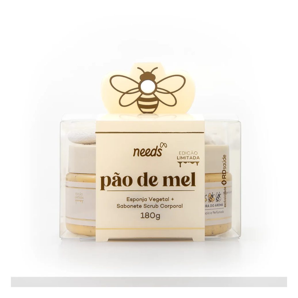 Kit Sabonete Esfoliante Scrub Corporal Needs Pão de Mel 180g + Esponja Vegetal