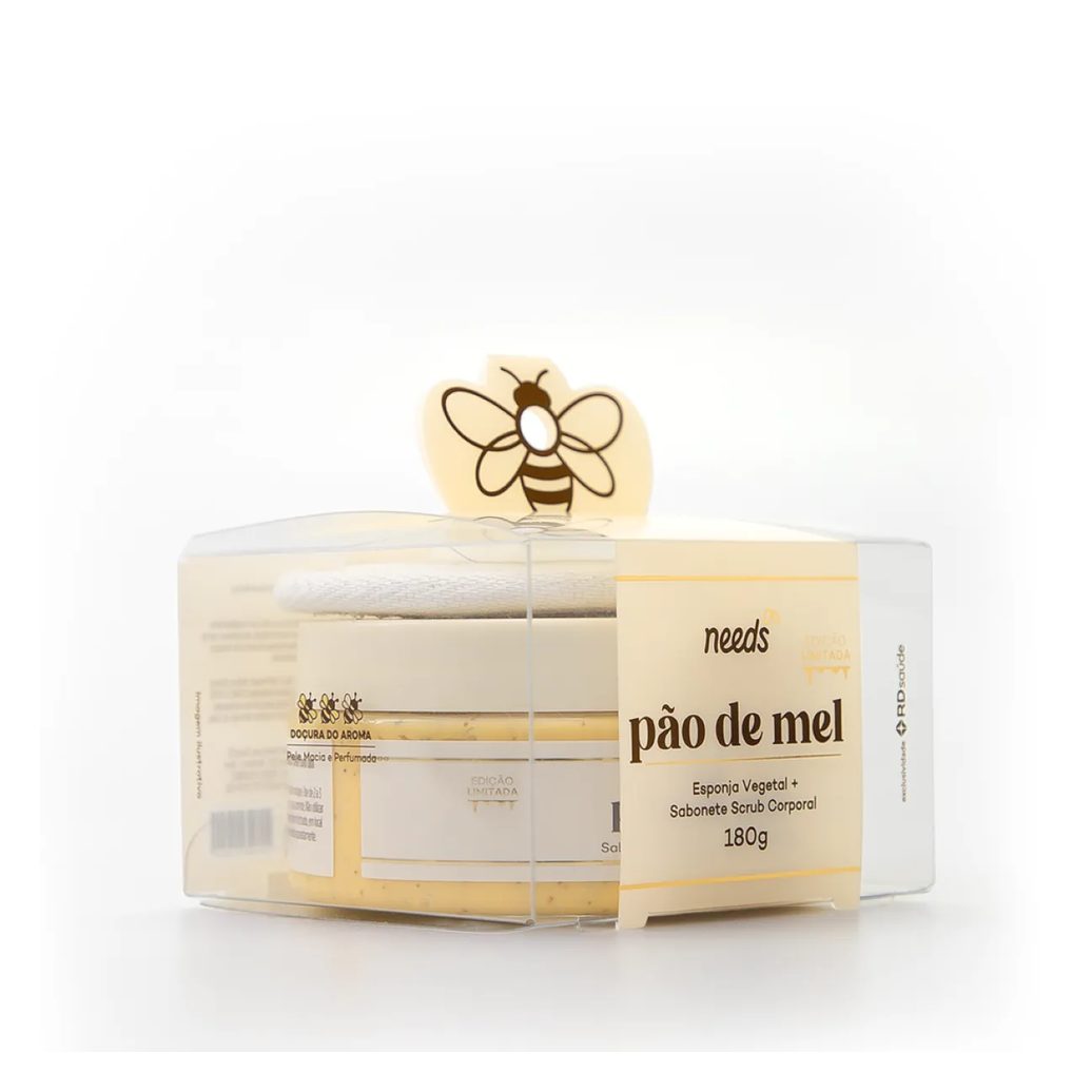 Kit Sabonete Esfoliante Scrub Corporal Needs Pão de Mel 180g + Esponja Vegetal