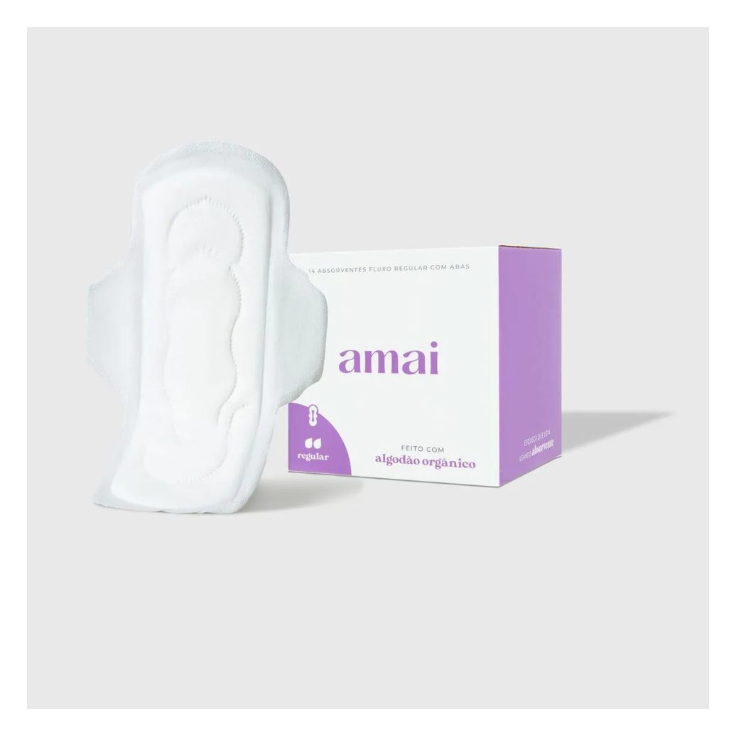 Absorvente Amai Orgânico Fluxo Regular Peles Sensíveis 8 unidades