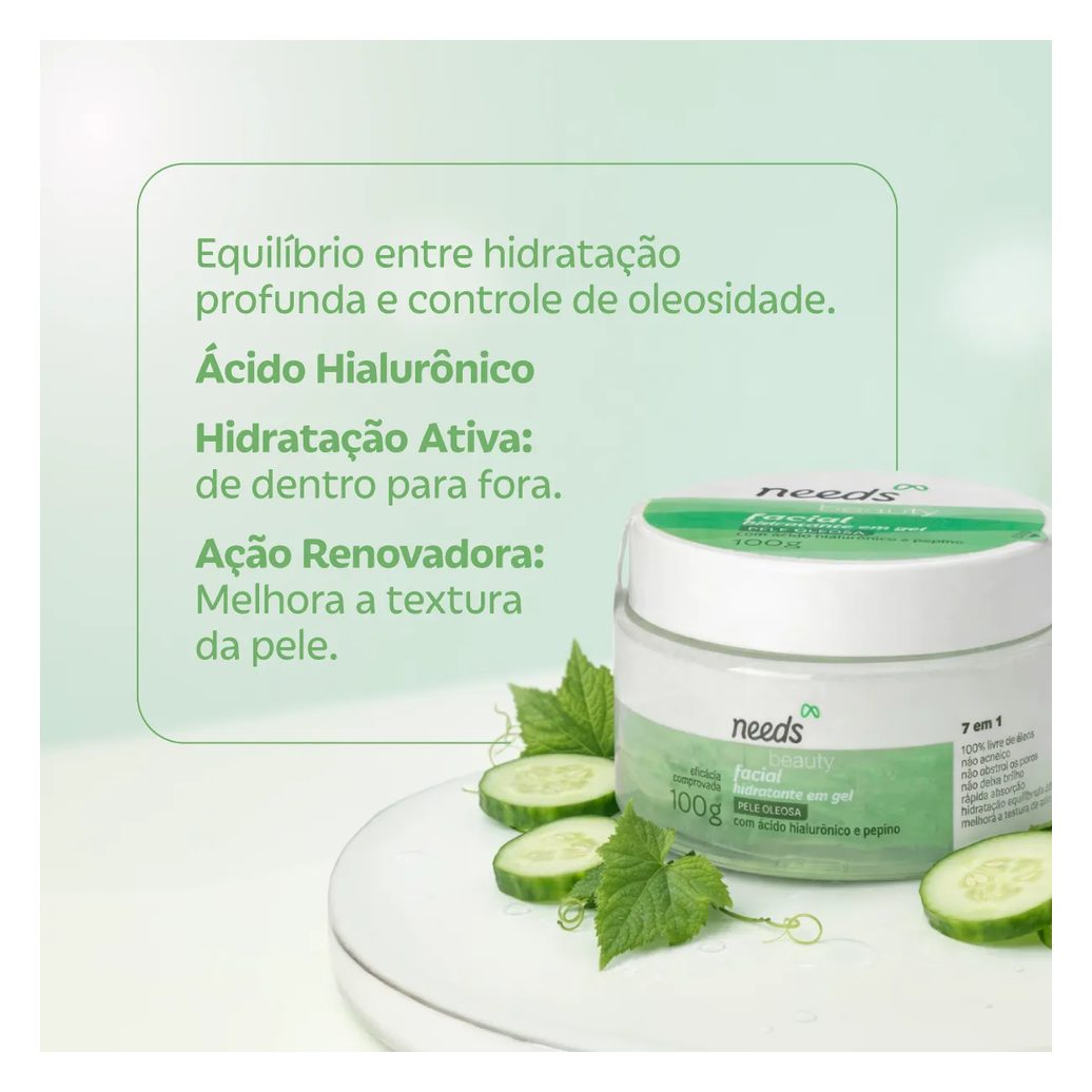 Hidratante Facial Needs Beauty Ácido Hialurônico e Pepino 100g