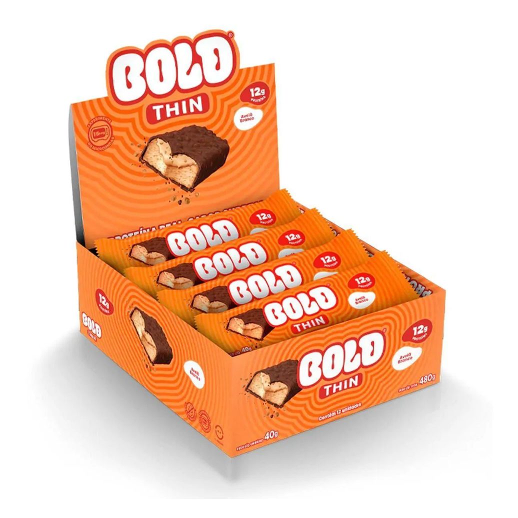 Barra de Proteina Thin - 12 Unidades 40G Avelã Branco - Bold