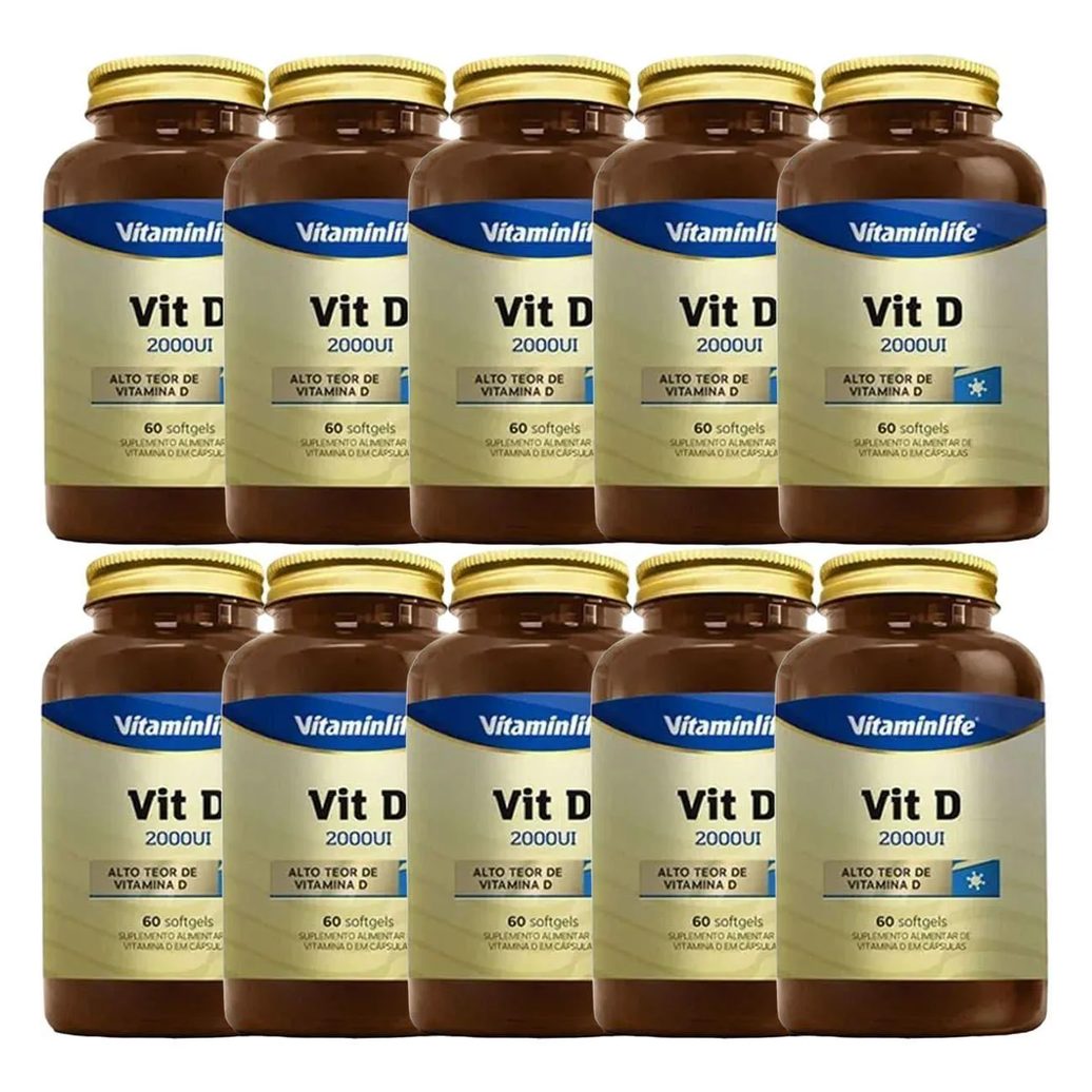 Kit 10X Vit D 2000Ui - 60 Softgels - Vitaminlife