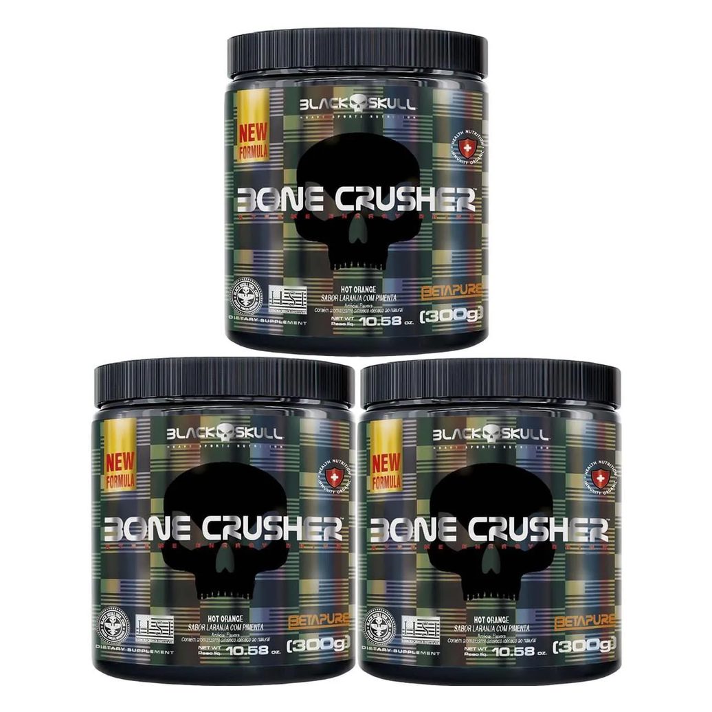 Kit 3X Bone Crusher Nova Fórmula - 300G Hot Orange - Black Skull