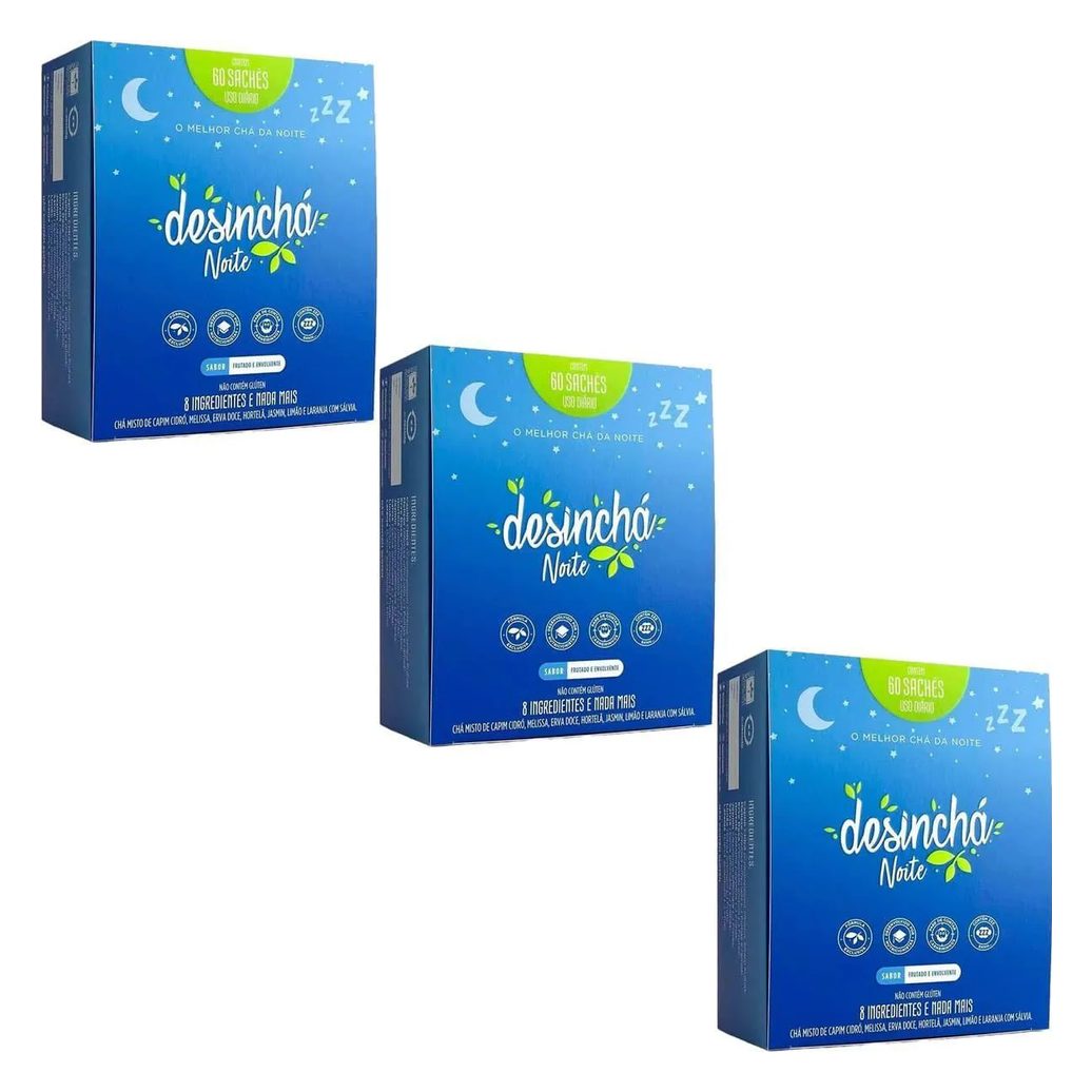 Kit 3X Desinchá Noite - 60 Sachês - Desinchá