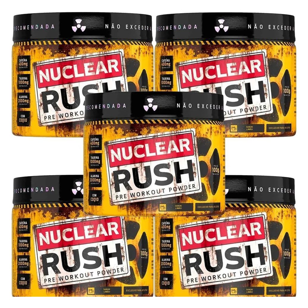 Kit 5X Nuclear Rush Pre Workut Powder - 100G Limão - Bodyaction