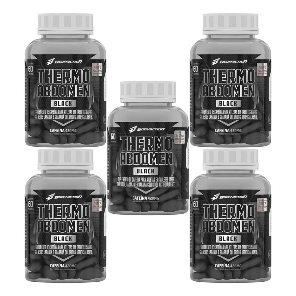 Kit 5X Thermo Abdomen Black - 60 Comprimidos - Bodyaction