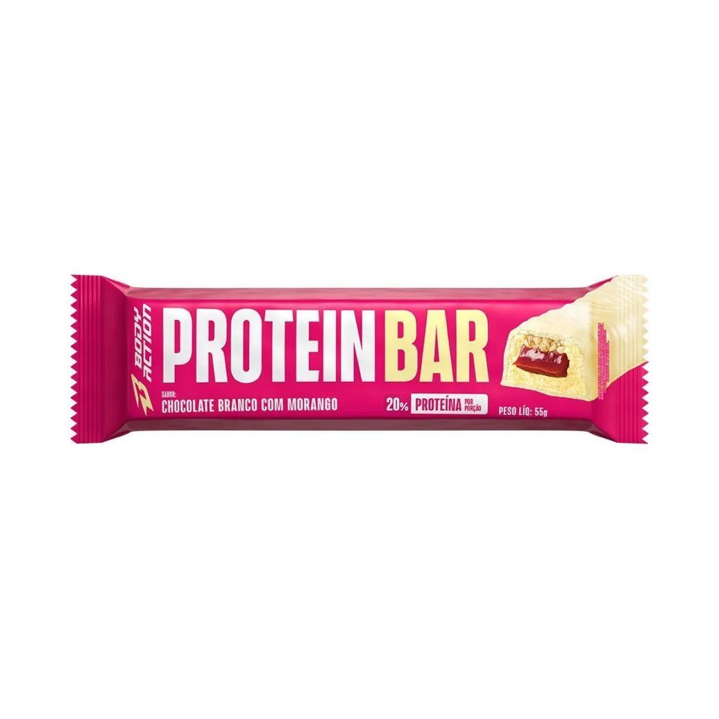 Protein Bar - 1 Unidade de 55G Chocolate Branco com Morango - Bodyaction