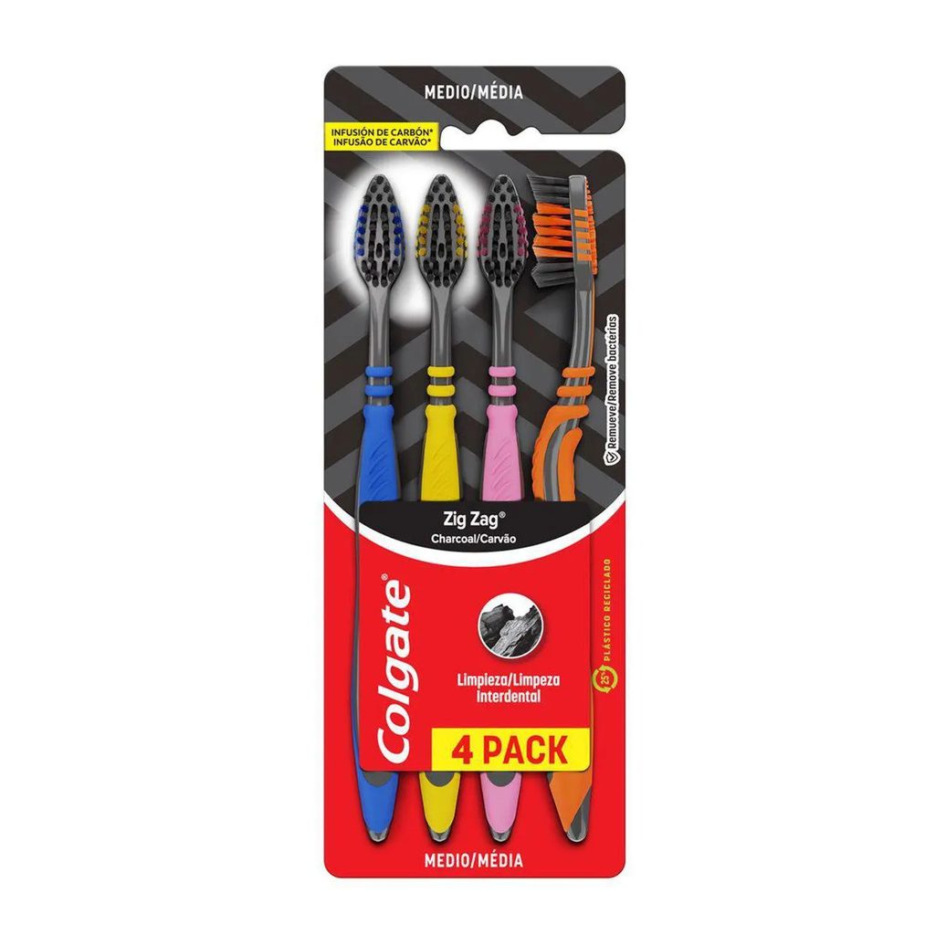 Escova de Dente Colgate ZigZag Carvão 4 unidades