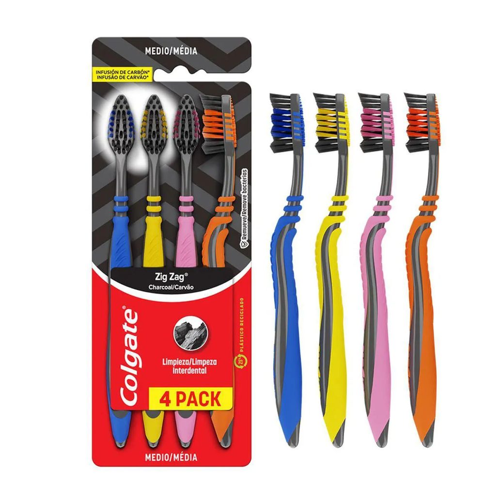 Escova de Dente Colgate ZigZag Carvão 4 unidades