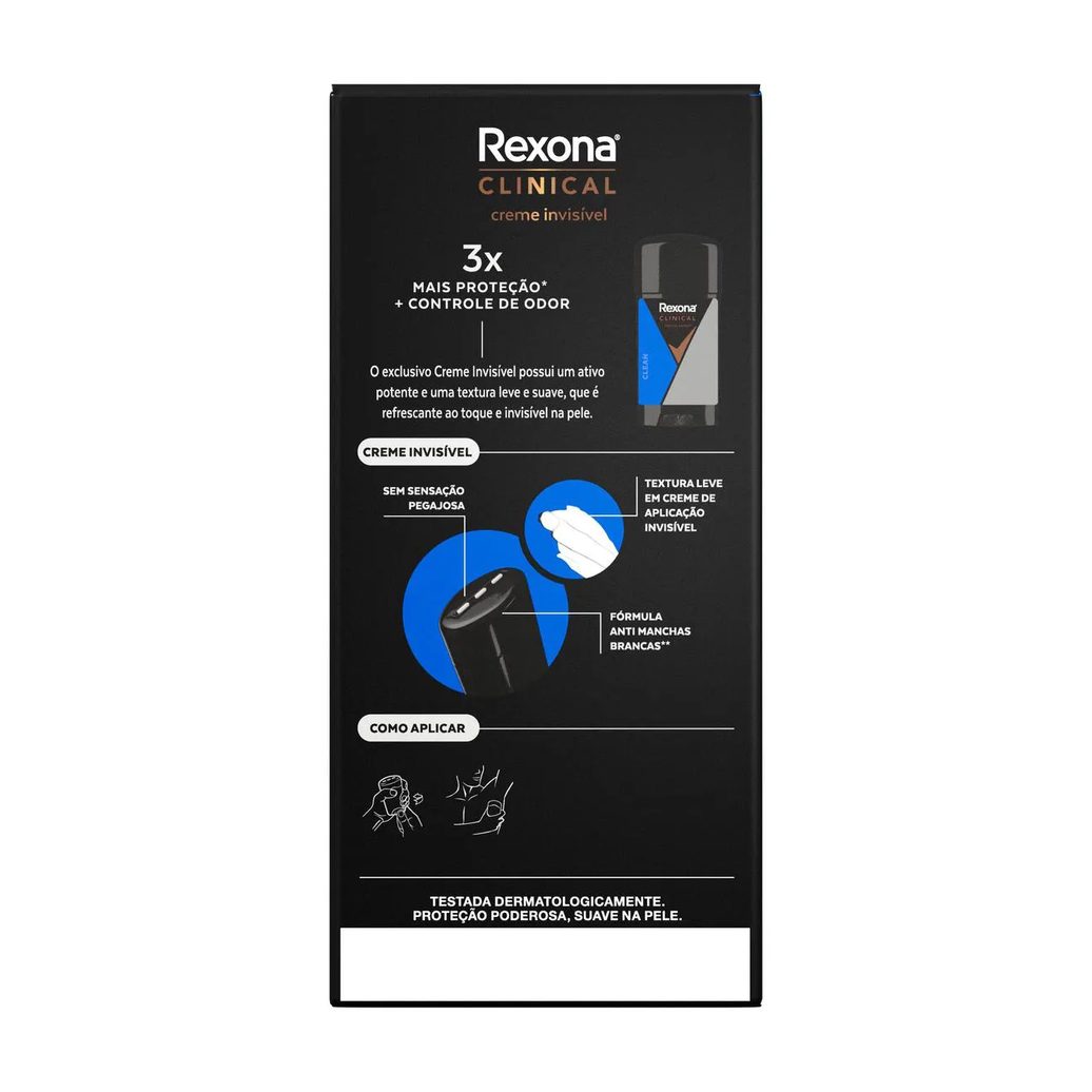 Desodorante Antitranspirante Stick Creme Rexona Men Clinical Clean Masculino 96h 58g
