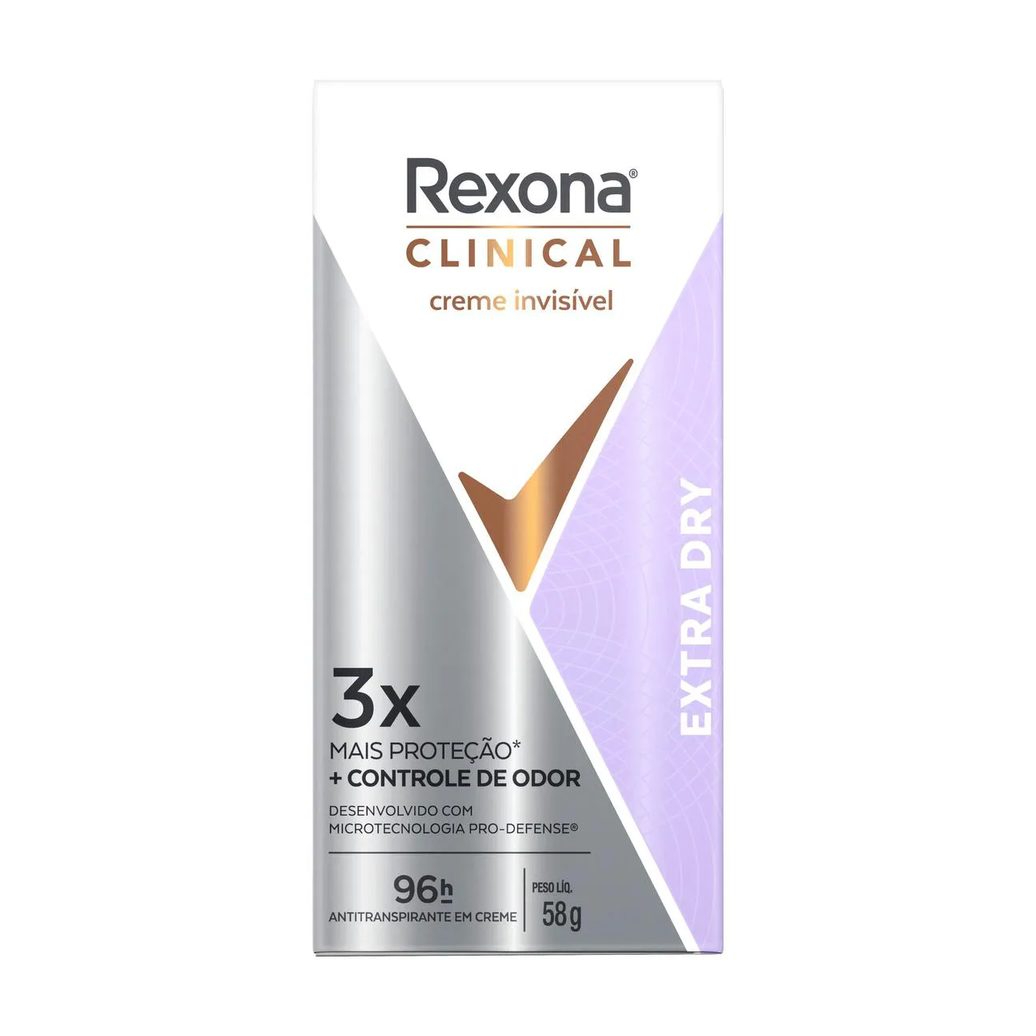 Desodorante Antitranspirante Stick Creme Rexona Clinical Extra Dry Feminino 96h 58g
