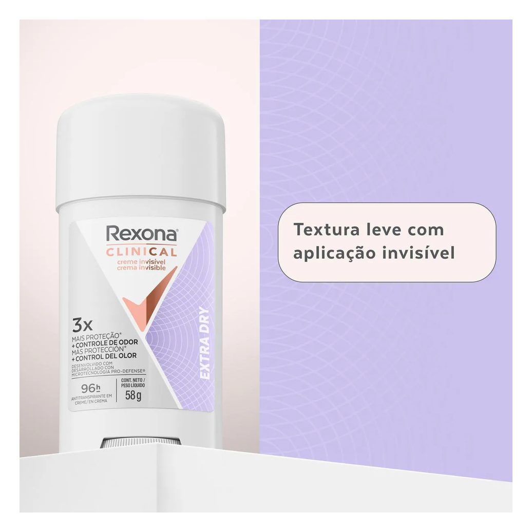 Desodorante Antitranspirante Stick Creme Rexona Clinical Extra Dry Feminino 96h 58g