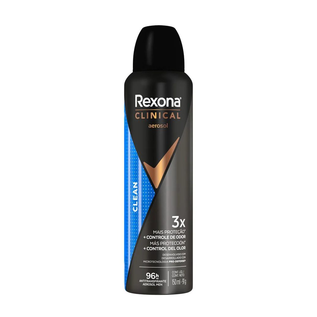 Desodorante Antitranspirante Aerosol Rexona Men Clinical Clean Masculino 96h 150ml